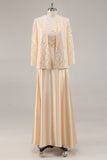 Champagne A-Line Satin 2-Piece Mother of the Bride Dress