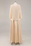 Champagne A-Line Satin 2-Piece Mother of the Bride Dress
