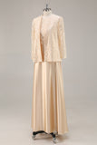 Champagne A-Line Satin 2-Piece Mother of the Bride Dress