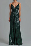 Dark Green Mermaid Spaghetti Straps Sequins Formal Dress