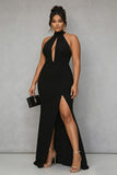 Black Mermaid Halter Neck Satin Formal Dress