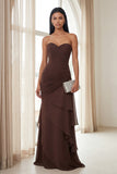 Mermaid Sweetheart Dark Brown Ruched Ruffled Long Formal Dress