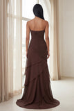 Mermaid Sweetheart Dark Brown Ruched Ruffled Long Formal Dress
