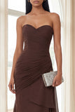 Mermaid Sweetheart Dark Brown Ruched Ruffled Long Formal Dress