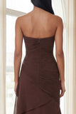 Mermaid Sweetheart Dark Brown Ruched Ruffled Long Formal Dress
