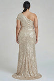 Sparkly Champagne Mermaid One Shoulder Formal Dress with Sequins