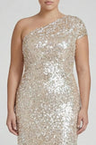 Sparkly Champagne Mermaid One Shoulder Formal Dress with Sequins