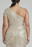 Sparkly Champagne Mermaid One Shoulder Formal Dress with Sequins