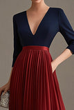 Navy and Red V-neck A-Line Chiffon Mother of the Bride Dress