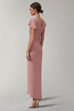 V Neck Mermaid Pink Chiffon Long Mother Of Bride Dress