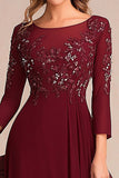 Elegant Burgundy A Line Long Sleeve Mother Of Bride Dress With Appliques