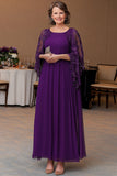 Elegant Purple A Line Shawl Sleeve Mother Of Bride Dress With Appliques