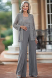 Grey Bodycon Laced Wedding Party Jumpsuit with Lace Coat