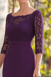 Dark Purple Mermaid 3/4 Sleeves Laced Long Mother of the Bride Dress