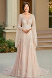 Elegant Beige A Line Flutter Sleeve Mother Of Bride Dress With Lace Appliques