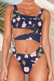 Pink One Piece Printed One Shoulder Swimwear