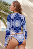 Blue Long Seeves 2 Pieces Round Neck Swimsuits