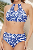 Black Printed Two Piece Halter Swimsuits