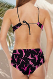 Black Printed Two Piece Halter Swimsuits