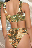 Black Square Neck Printed Swimsuits