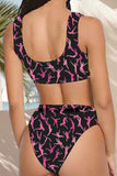 Black Square Neck Printed Swimsuits