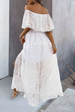 White A Line Off The Shoulder Ruffle Sleeve Wedding Guest Dress