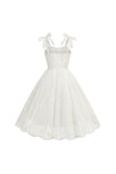 A Line Spaghetti Straps Pleated White Short Cocktail Dress