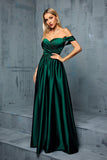 Army Green Off the Shoulder Satin A-Line Long Prom Dress