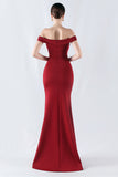 Burgundy Mermaid Off The Shoulder Long Formal Dress With Slit