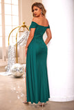 Dark Green Off The Shoulder Side Streamer Long Formal Dress With Slit