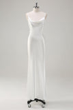 White Satin Cowl Neck Backless Formal Dress