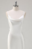 White Satin Cowl Neck Backless Formal Dress