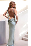 Grey Green Mermaid Spaghetti Straps Backless Long Formal Dress