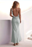 Grey Green Mermaid Spaghetti Straps Backless Long Formal Dress