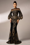 Sparkly Mermaid Long Sleeves High Neck Sequins Long Formal Dress