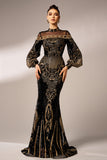 Sparkly Mermaid Long Sleeves High Neck Sequins Long Formal Dress