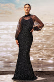 Sparkly Mermaid Black Sequin Long Sleeves Formal Dress