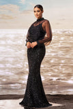 Sparkly Mermaid Black Sequin Long Sleeves Formal Dress