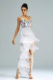 White Sheath Long Formal Dress With Fringes