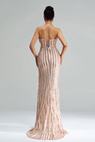 Apricot Mermaid Strapless Sequined Split Formal Dress