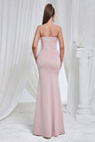 Mermaid Pink Strapless Lace Long Formal Dress