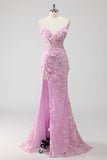 Lilac Strapless Corset Applique Mermaid Long Formal Dress with Slit