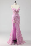 Lilac Strapless Corset Applique Mermaid Long Formal Dress with Slit