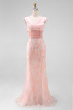 Sparkly Green V-Neck Mermaid Sequins Appliqued Cap Sleeves Long Formal Dress