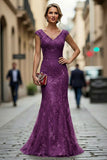Dark Red Mermaid V-Neck Embroidered Mother Of The Bride Dress with Sequins