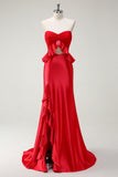 Red Sweetheart Mermaid Long Formal Dress with Slit