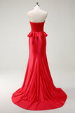 Red Sweetheart Mermaid Long Formal Dress with Slit