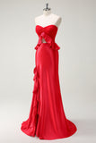 Red Sweetheart Mermaid Long Formal Dress with Slit