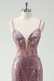 Sparkly Grey Purple Mermaid Spaghetti Straps Long Formal Dress With Sequins