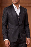 Black Jacquard 3 Pieces Shawl Lapel Single-breasted Men's Formal Suits